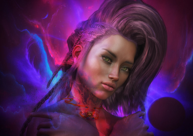 Обои картинки фото 3д графика, портрет , portraits, девушка, взгляд, фон