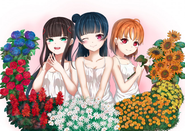 Обои картинки фото аниме, love live,  school idol project, взгляд, девушки, фон