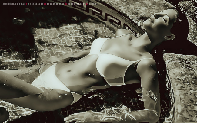 Обои картинки фото календари, компьютерный дизайн, купальник, девушка, бассейн, вода, женщина, calendar, 2019