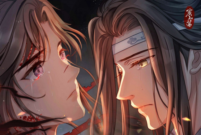 Обои картинки фото аниме, mo dao zu shi, вэй, усянь, лань, ванцзы, слезы, кровь, лица