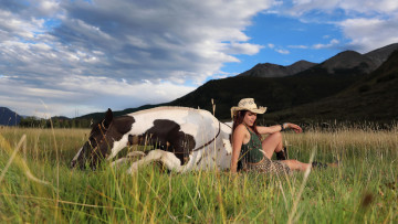 Картинка девушки elena+generi юбка топ шляпа лошадь