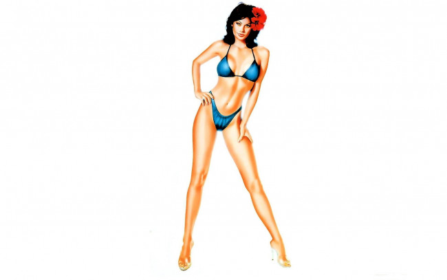 Обои картинки фото рисованное, carlos cartagena, девушка, купальник, цветок