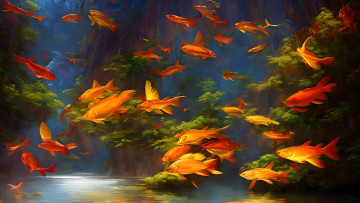 Картинка фэнтези существа нейросети графика нейроарт ai art нейронные сети рисунки нейро искусство летающие рыбы