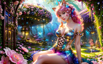 Картинка фэнтези девушки нейросети графика нейроарт ai art нейронные сети рисунки нейро искусство девушка единорог