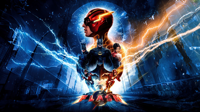 Обои картинки фото the flash ,  2023 , кино фильмы, the flash, флэш, фантастика, фэнтези, боевик, jeremy, irons, supergirl, batman, ezra, miller, michael, keaton, sasha, calle