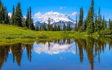 Картинка природа реки озера горы облака деревья трава озеро