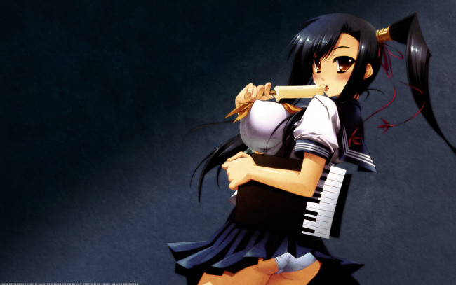 Обои картинки фото аниме, koihime, musou, грудь, взгляд, мороженное, трусики, ленточки