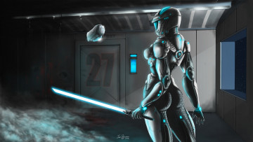 Картинка фэнтези роботы киборги механизмы меч