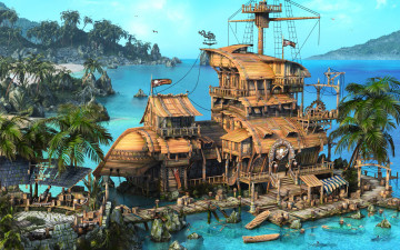 Картинка фэнтези иные миры времена море пальмы