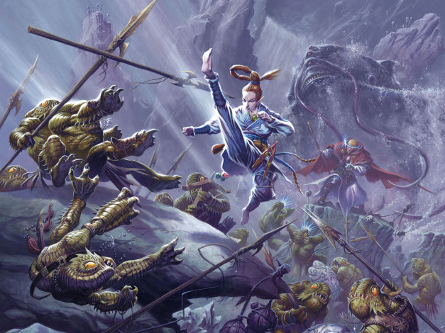 Обои картинки фото фэнтези, красавицы, чудовища, эльфийка, монстры, битва, сражение, девушка