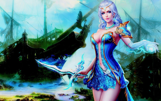 Обои картинки фото фэнтези, магия, кинжал, корабль, украшения