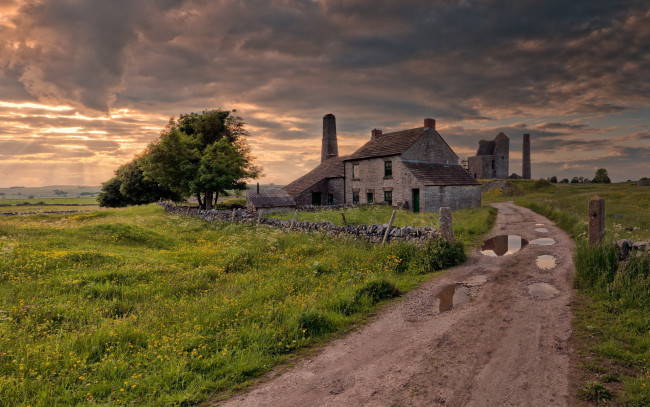 Обои картинки фото разное, сооружения, постройки, дорога, дом, пейзаж, поле