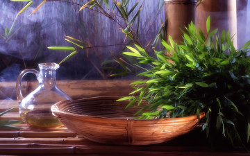 Картинка 3д графика другое графин блюдо листья