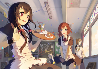 Картинка аниме *unknown+ другое еда поднос доска окно фестиваль школа кафе горничные девушки love live school idol project
