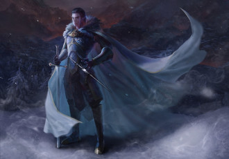 Картинка фэнтези эльфы арт парень эльф плащ оружие меч ветер