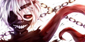 Картинка аниме tokyo+ghoul цепи лицо парень tokyo ghoul kaneki ken
