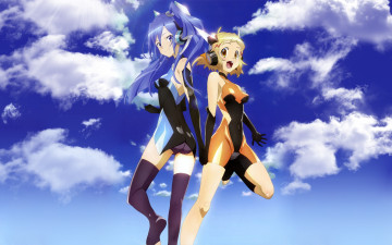 обоя senki zesshou symphogear, аниме, облака, девушки, костюм