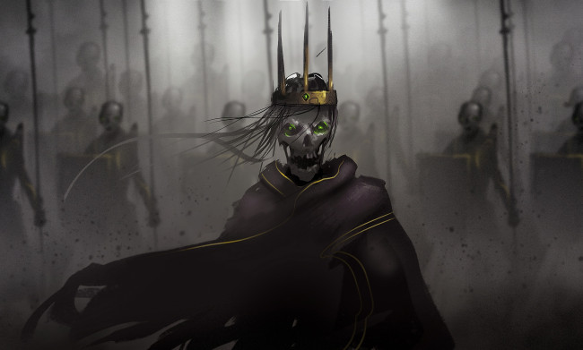 Обои картинки фото фэнтези, нежить, смерть, лорд, скелет, мертвецы, армия, тьма, ветер