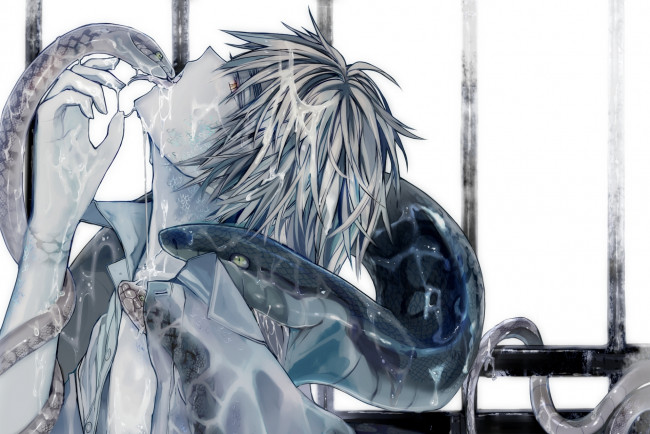 Обои картинки фото аниме, -animals & creatures, парень, змеи, язык