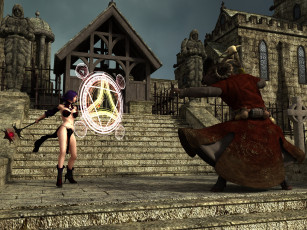 Картинка 3д+графика фантазия+ fantasy фон взгляд девушка замок кастаника оружие