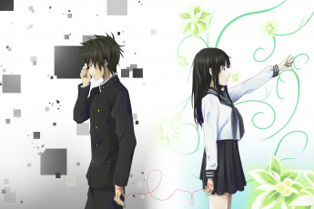 Картинка аниме hyouka девушка парень арт