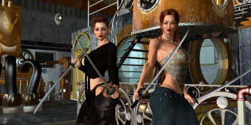 Картинка 3д+графика фантазия+ fantasy оружие фон взгляд девушки