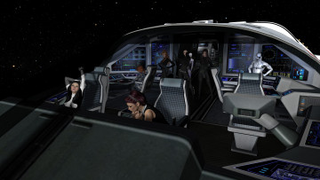 Картинка 3д+графика фантазия+ fantasy полет космический корабль девушки фон взгляд