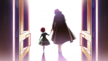 Картинка аниме umineko+no+naku+koro+ni двое когда плачут чайки battler ushiromiya плащ спина свет двери ange umineko no naku koro ni