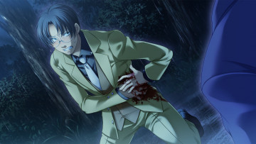 Картинка аниме umineko+no+naku+koro+ni george ushiromiya страх слезы рана кровь umineko no naku koro ni ливень