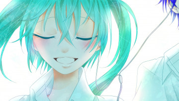 Картинка аниме vocaloid hatsune miku парень арт наушники девушка