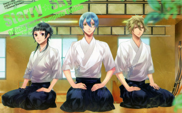 Картинка аниме starry+sky трое kazuaki art звездное небо starry sky лук форма зал окно студенты ryunosuke homare azusa