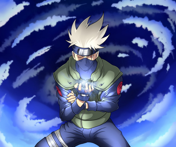 Обои картинки фото аниме, naruto, магия, фон, взгляд, мальчик, kakashi