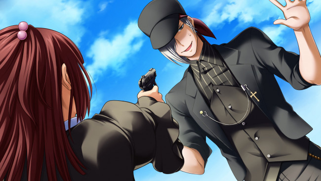 Обои картинки фото аниме, umineko no naku koro ni, ange, ushiromiya, juuza, amakusa, umineko, no, naku, koro, ni, шок, страх, жертва, покушение