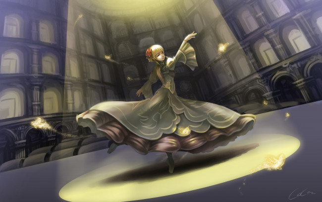 Обои картинки фото аниме, umineko no naku koro ni, beatrice, девушка, цветок, бабочки, umineko, no, naku, koro, ni, арт, madcocoon, когда, плачут, чайки, свет, роза