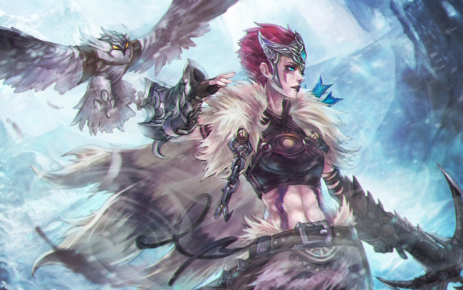Обои картинки фото фэнтези, девушки, арт, девушка, птица, арбалет