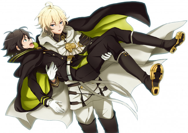 Обои картинки фото аниме, owari no seraph, семья, последний, серафим, парни, арт, мика, юджиро