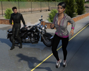 Картинка denise+jogging+to+trouble 3д+графика фантазия+ fantasy парень фон девушка взгляд