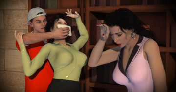 Картинка 3д+графика фантазия+ fantasy девушки взгляд библиотека фон