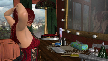 Картинка 3д+графика люди+ people рыжая фон взгляд девушка