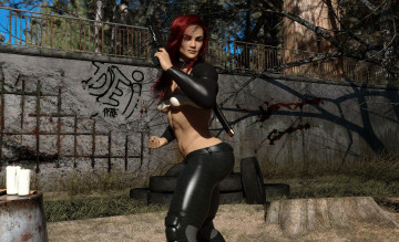 Картинка 3д+графика люди+ people оружие фон взгляд девушка