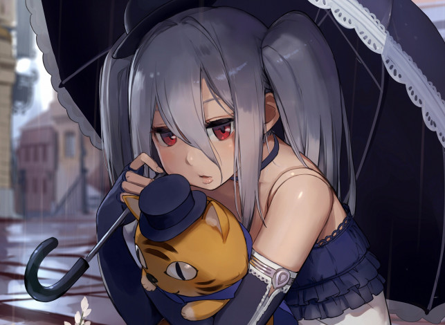Обои картинки фото аниме, unknown,  другое, зонт, девушка