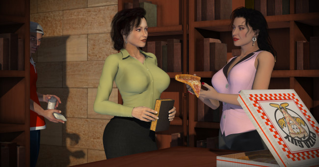 Обои картинки фото 3д графика, фантазия , fantasy, библиотека, фон, взгляд, девушки