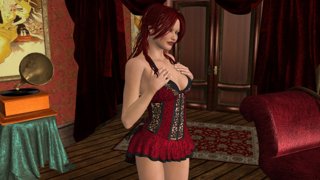 Обои картинки фото 3д графика, люди , people, девушка, рыжая, взгляд, фон