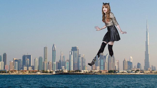 Обои картинки фото разное, компьютерный дизайн, девушка, взгляд, фон, город