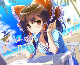 Картинка аниме touhou девушка взгляд фон