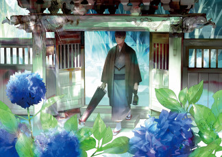 Картинка аниме город +улицы +здания парень