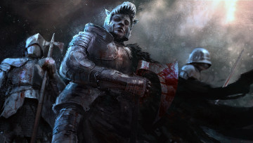 Картинка фэнтези люди кровь оружие броня воин взгляд