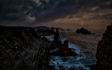 Картинка природа побережье ночь камни море