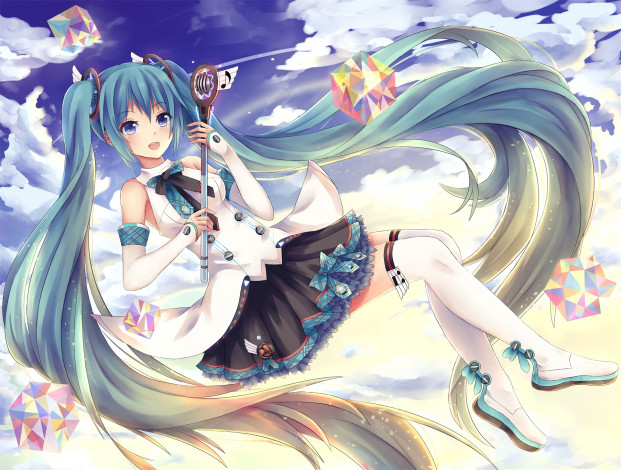 Обои картинки фото аниме, vocaloid, взгляд, девушка, фон