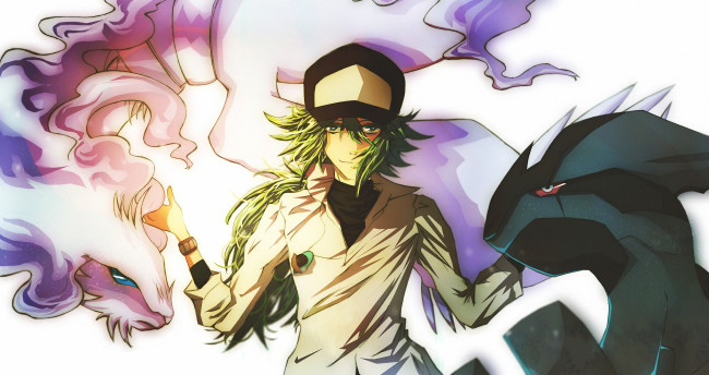 Обои картинки фото аниме, pokemon, reshiram, покемон, zekrom, дракон, тренер, монстр